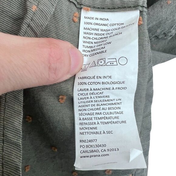 prAna Park Hill Button Shirt XXL Standard Fit Short Sleeve Organic Cotton Green - Picture 6 of 9